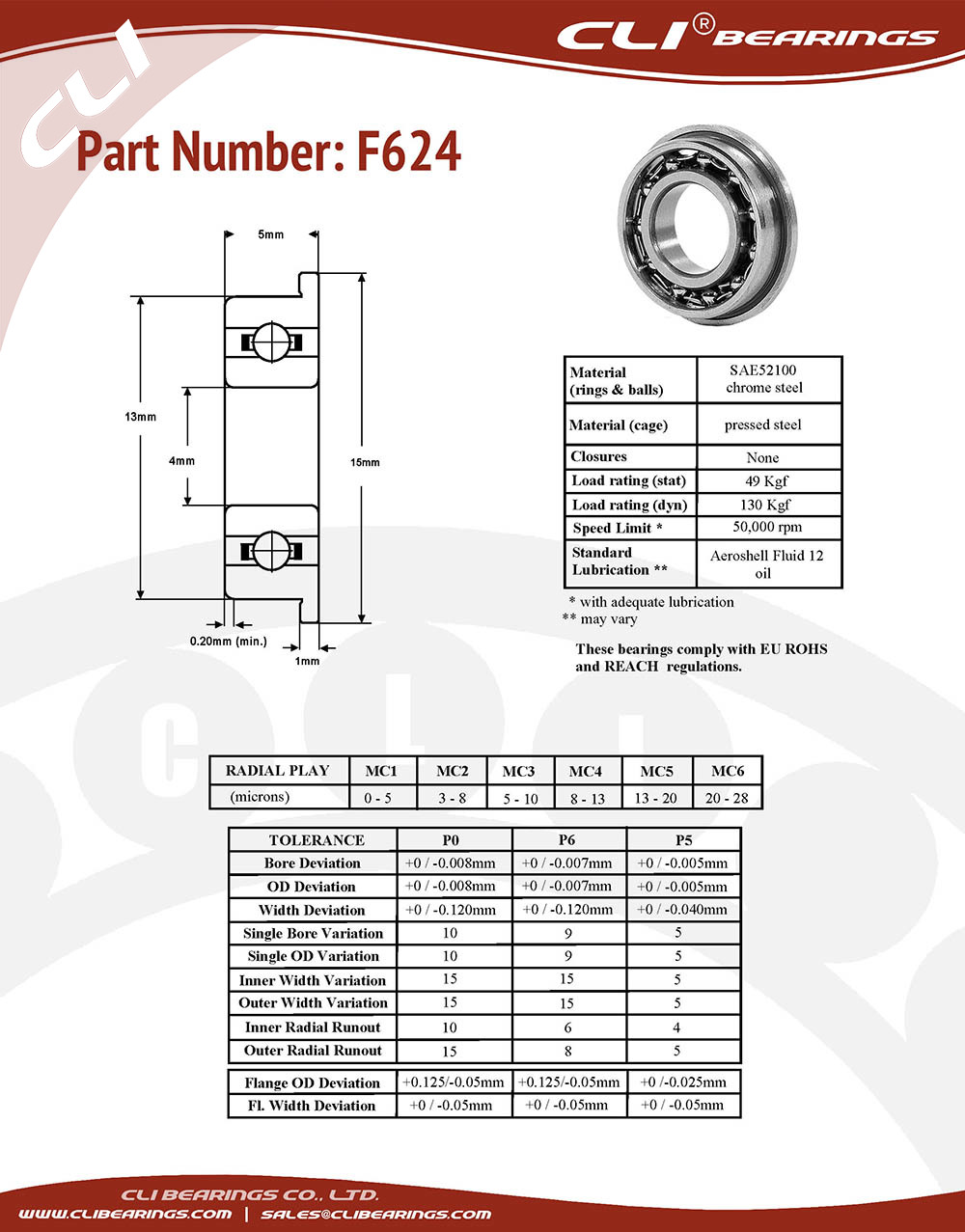 Original f624 flanged miniature bearing 4x13x5mm open type   cli bearings co ltd