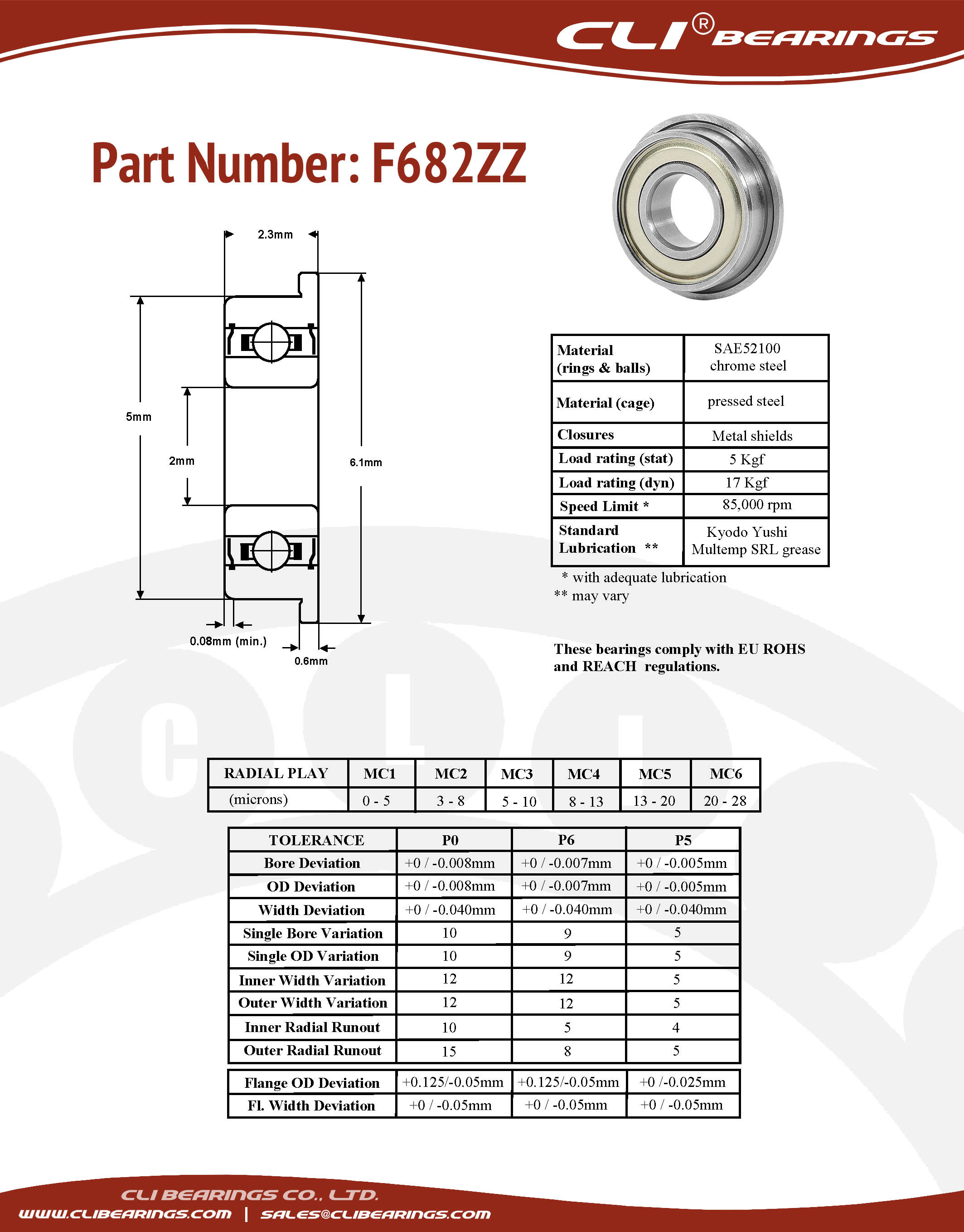 Original f682zz flanged miniature bearing 2x5x2 3mm cli nw