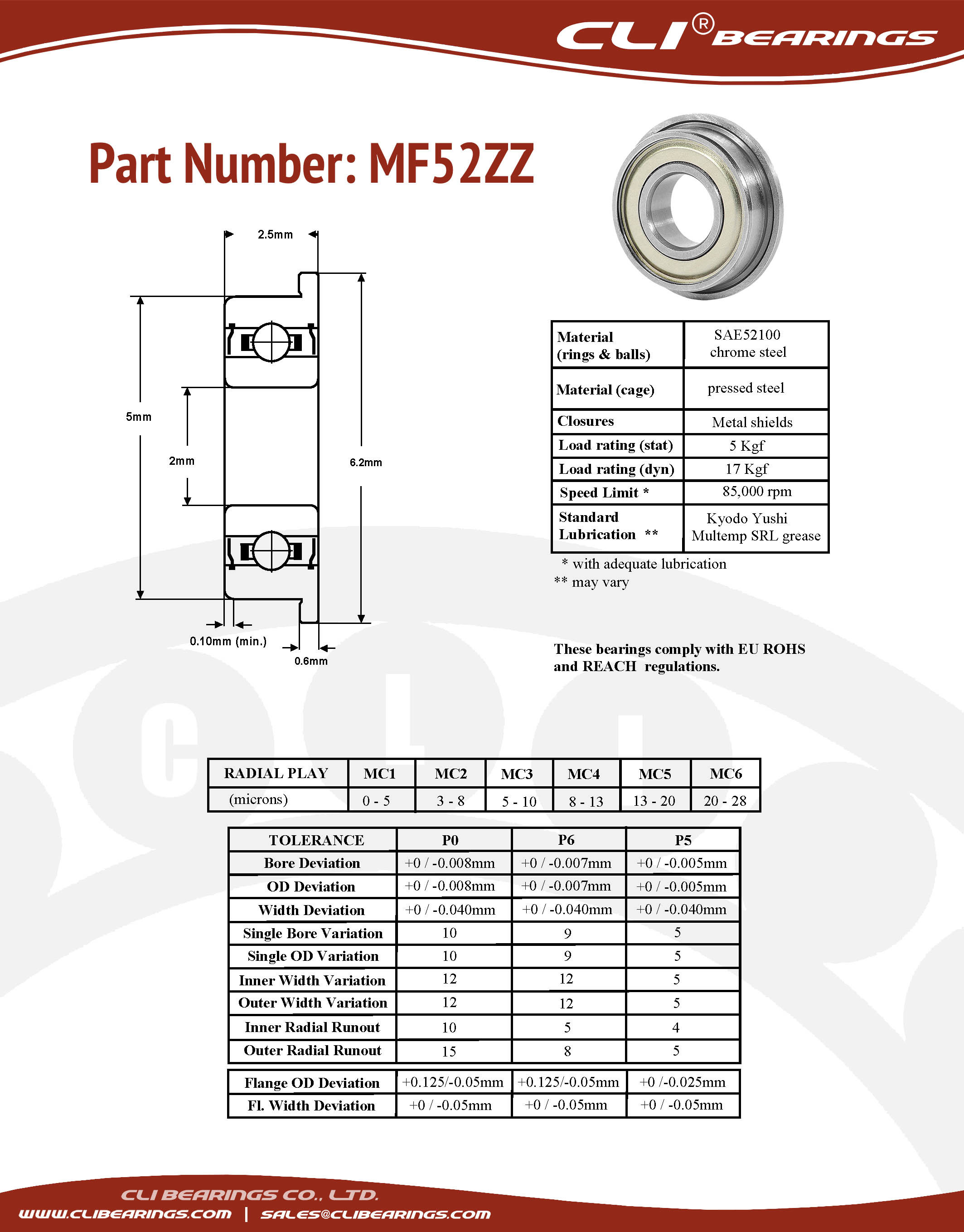 Original mf52zz flanged miniature bearing 2x5x2 5mm cli nw
