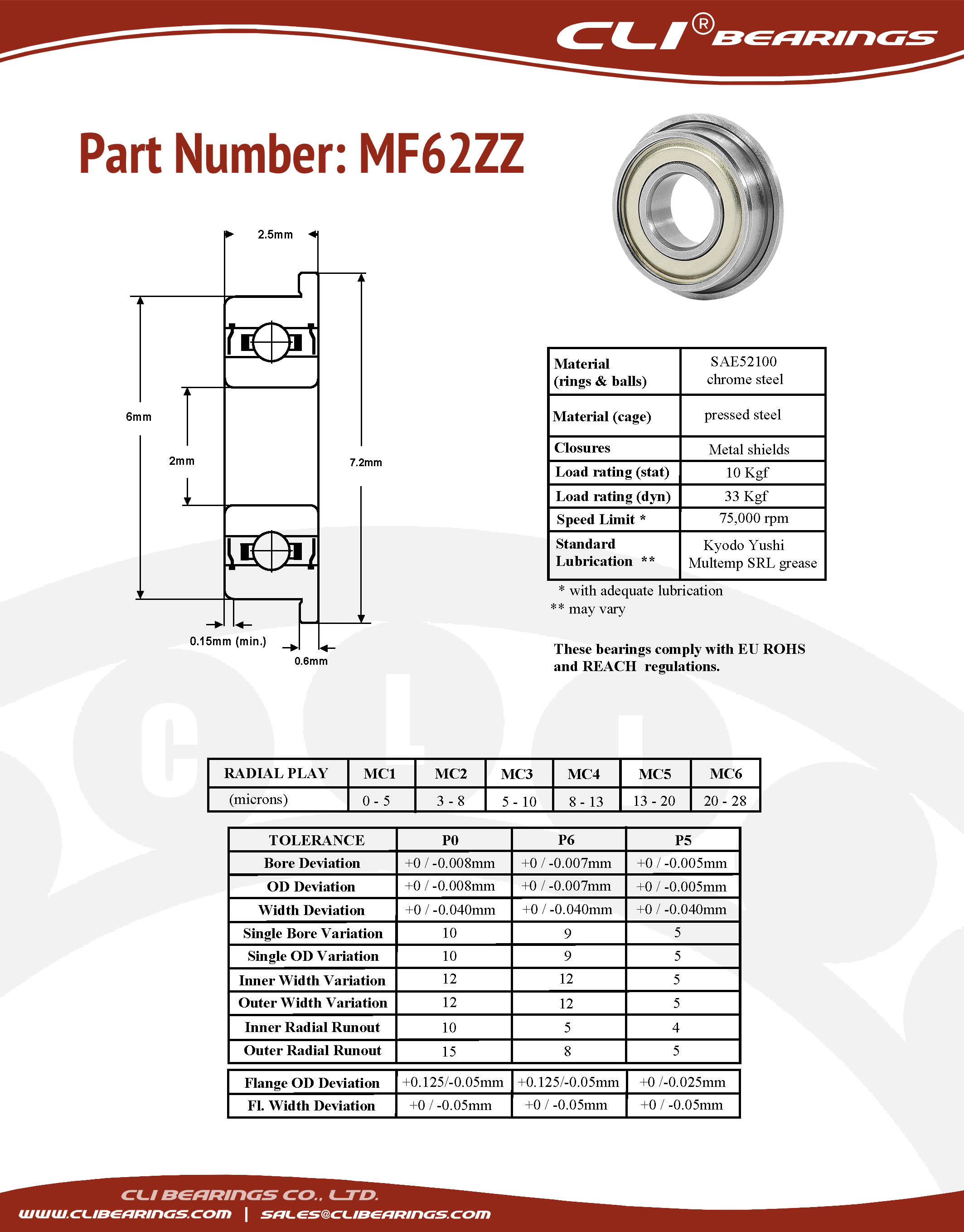 Original mf62zz flanged miniature bearing 2x6x2 5mm cli nw