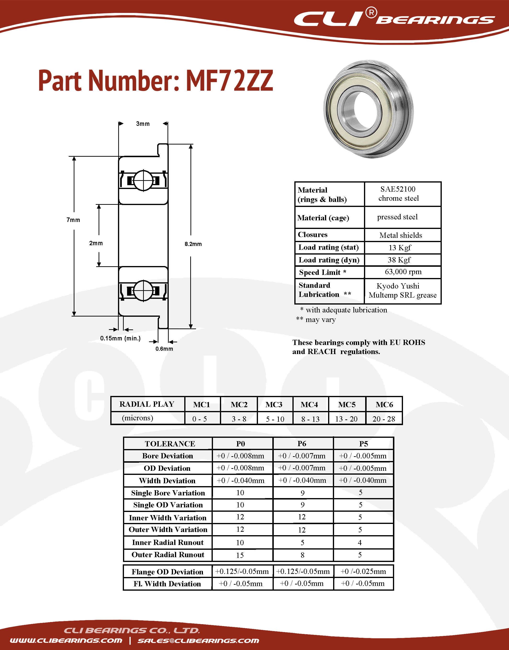 Original mf72zz flanged miniature bearing 2x7x3mm cli nw