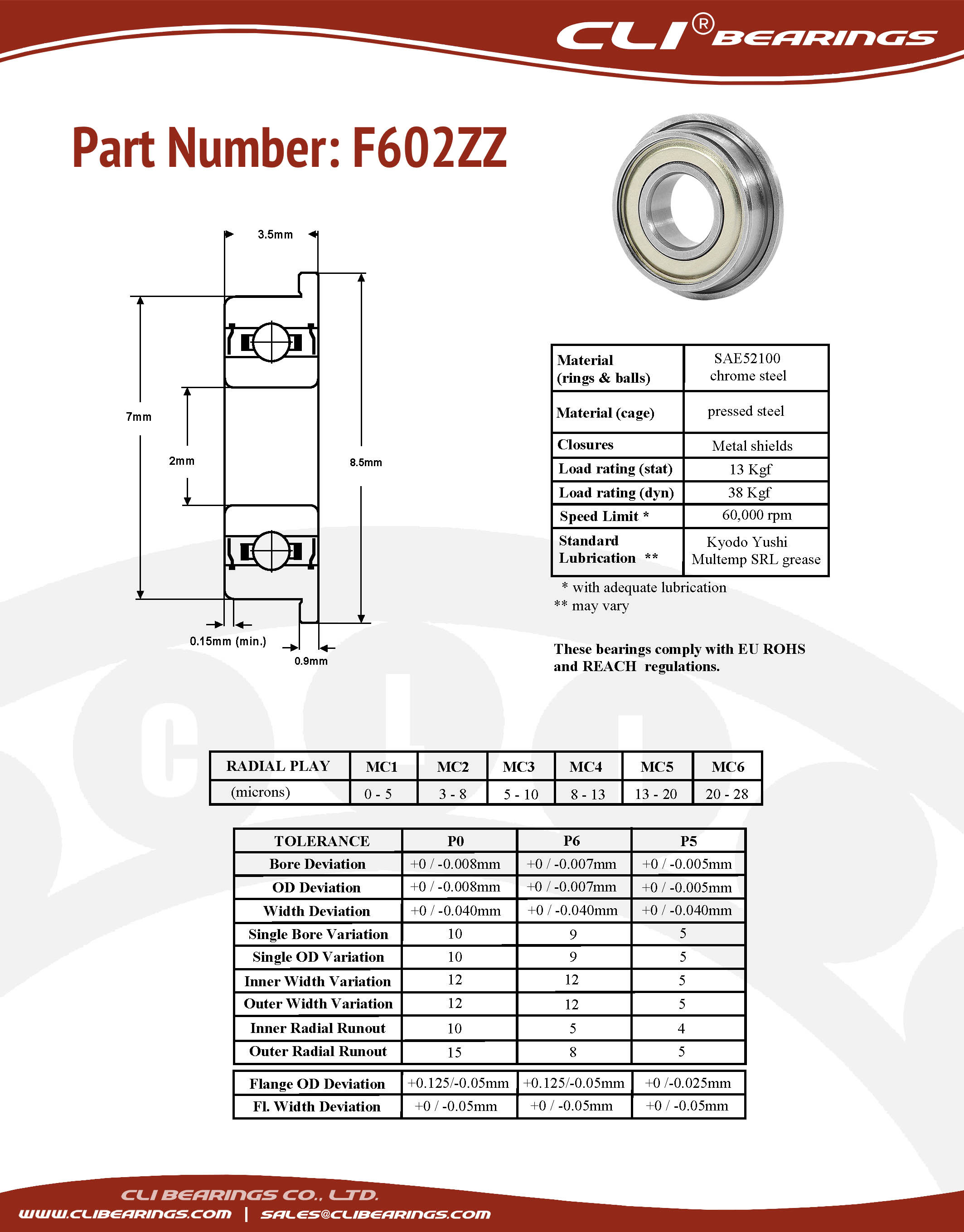 Original f602zz flanged miniature bearing 2x7x3 5mm cli nw