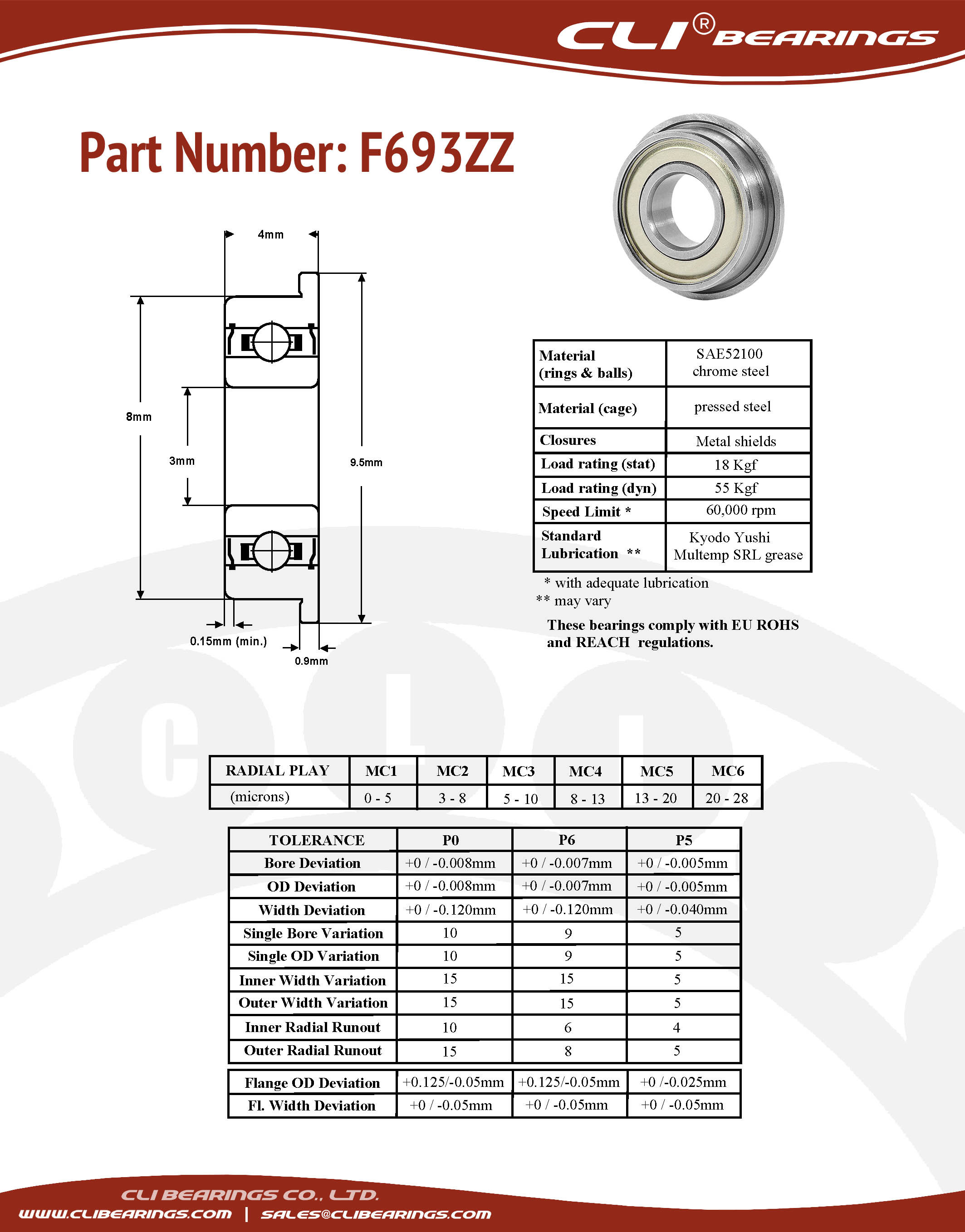 Original f693zz flanged miniature bearing 3x8x4mm cli nw