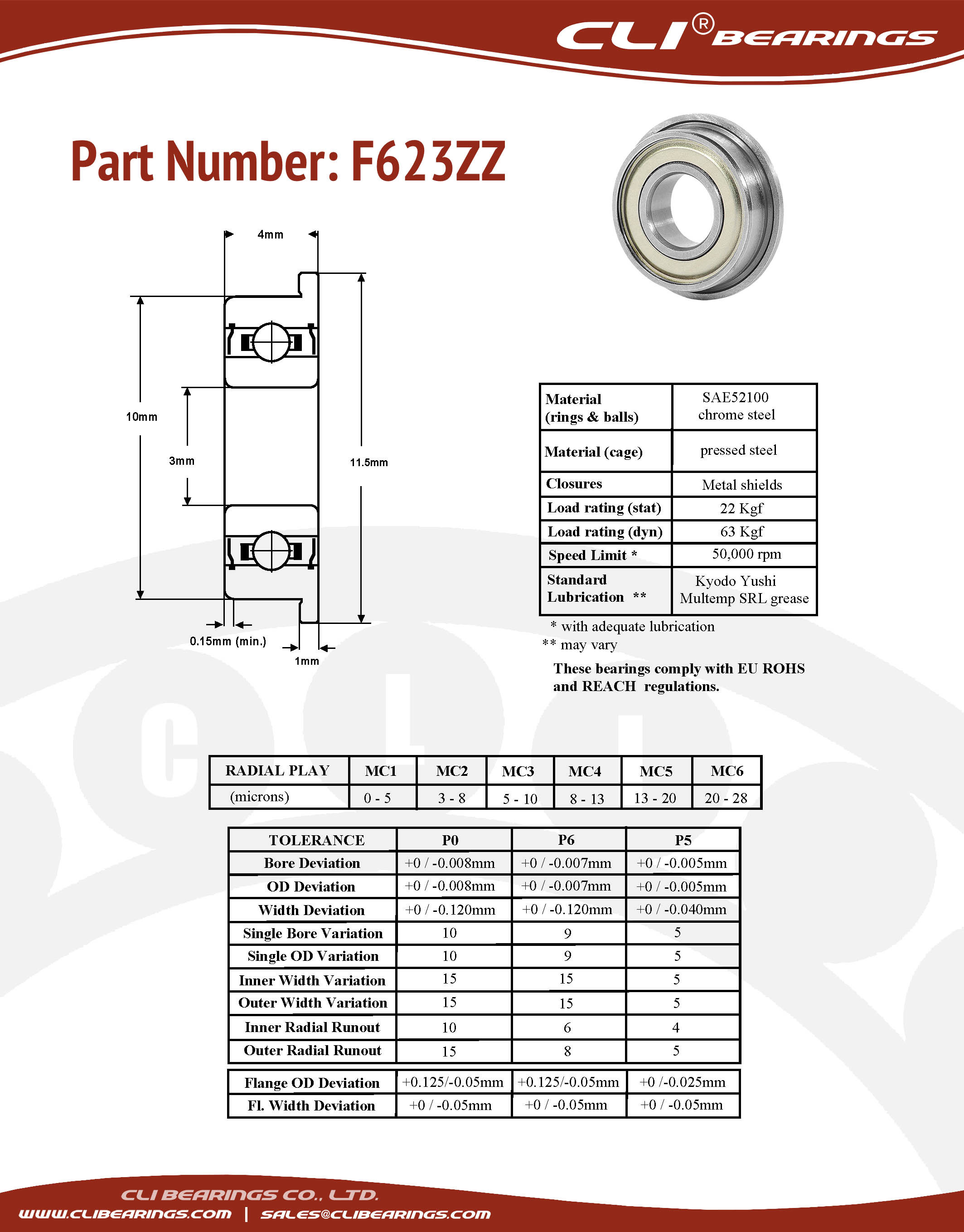 Original f623zz flanged miniature bearing 3x10x4mm cli nw