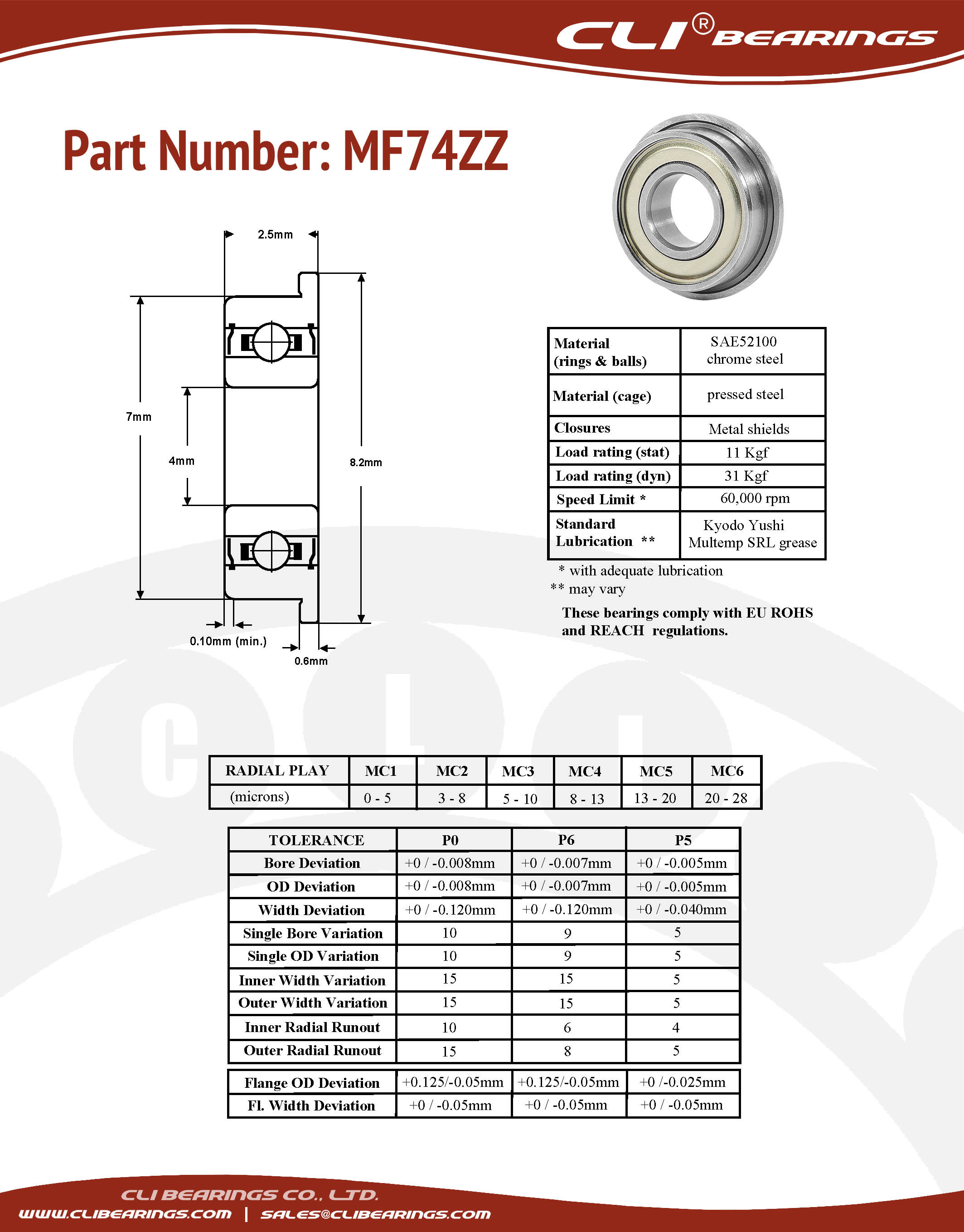 Original mf74zz flanged miniature bearing 4x7x2 5mm cli nw