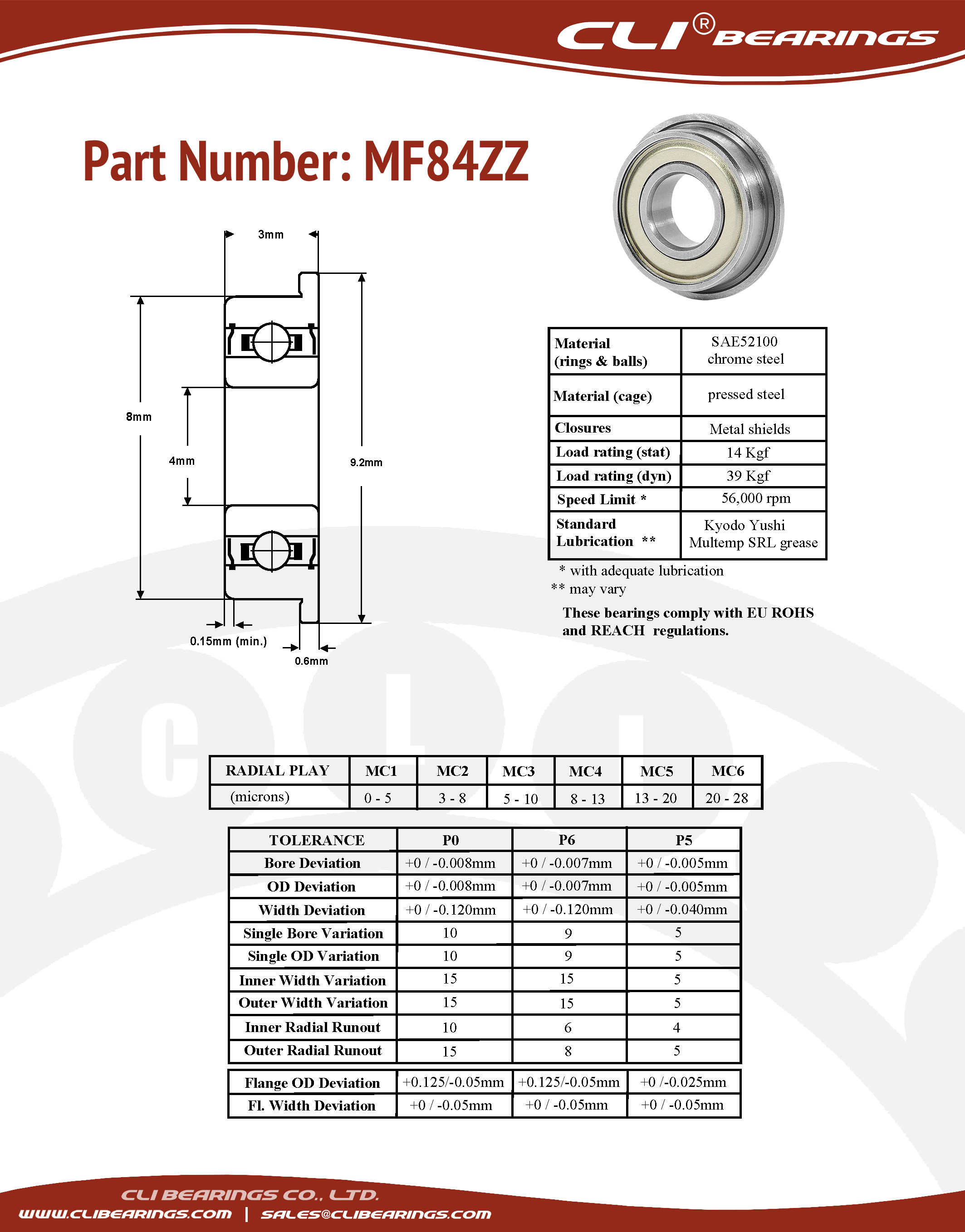 Original mf84zz flanged miniature bearing 4x8x3mm cli nw