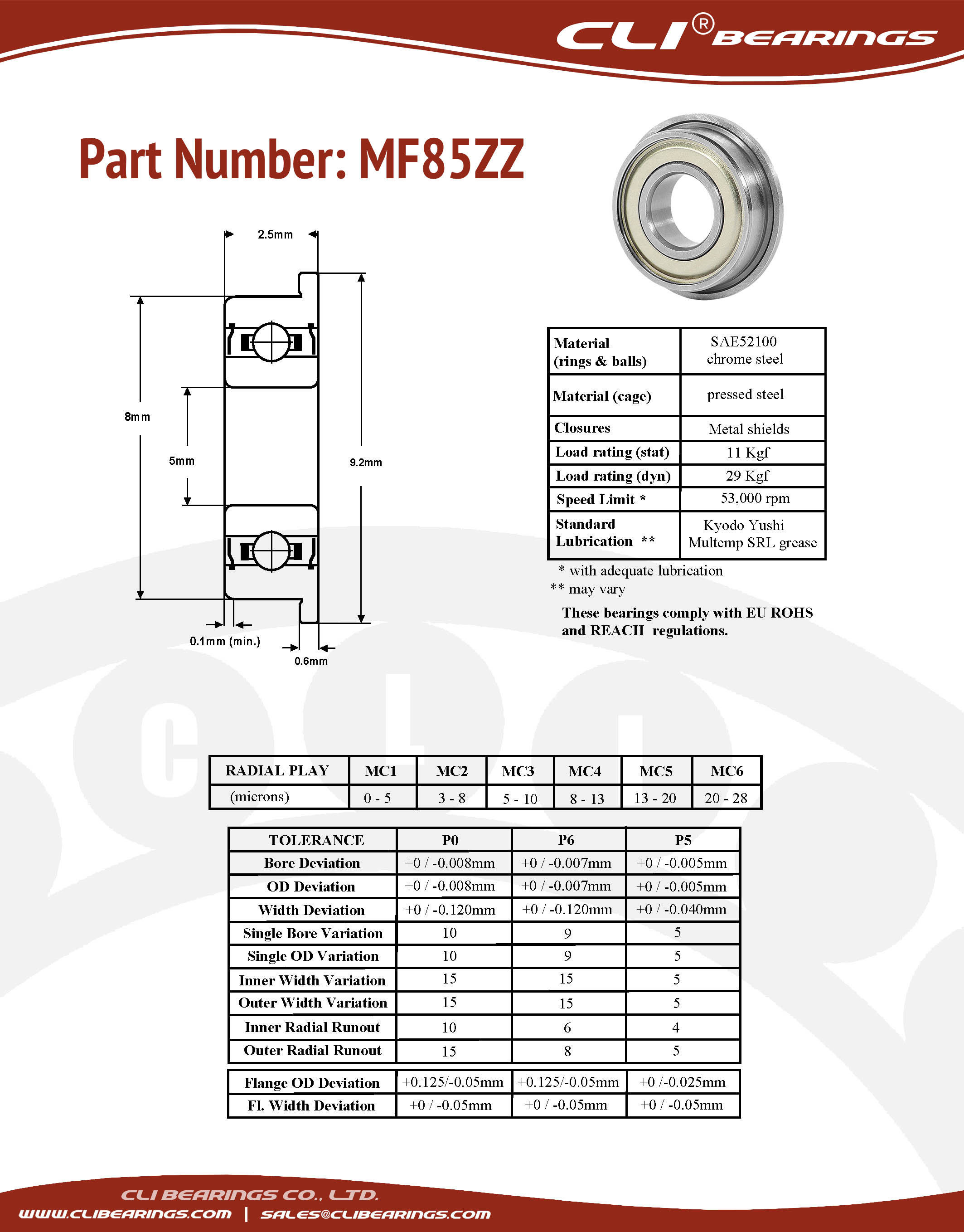 Original mf85zz flanged miniature bearing 5x8x2 5mm cli nw