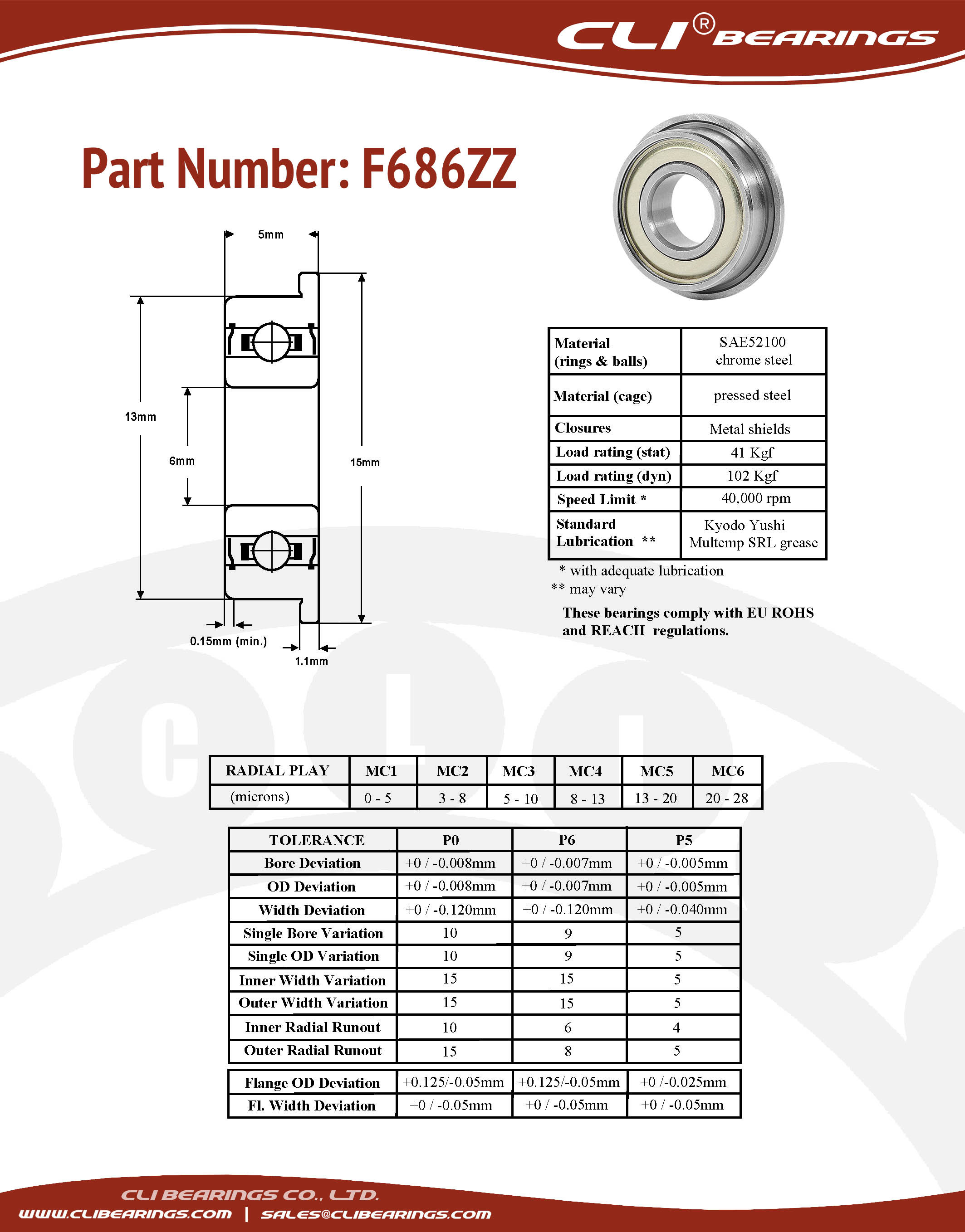 Original f686zz flanged miniature bearing 6x13x5mm cli nw