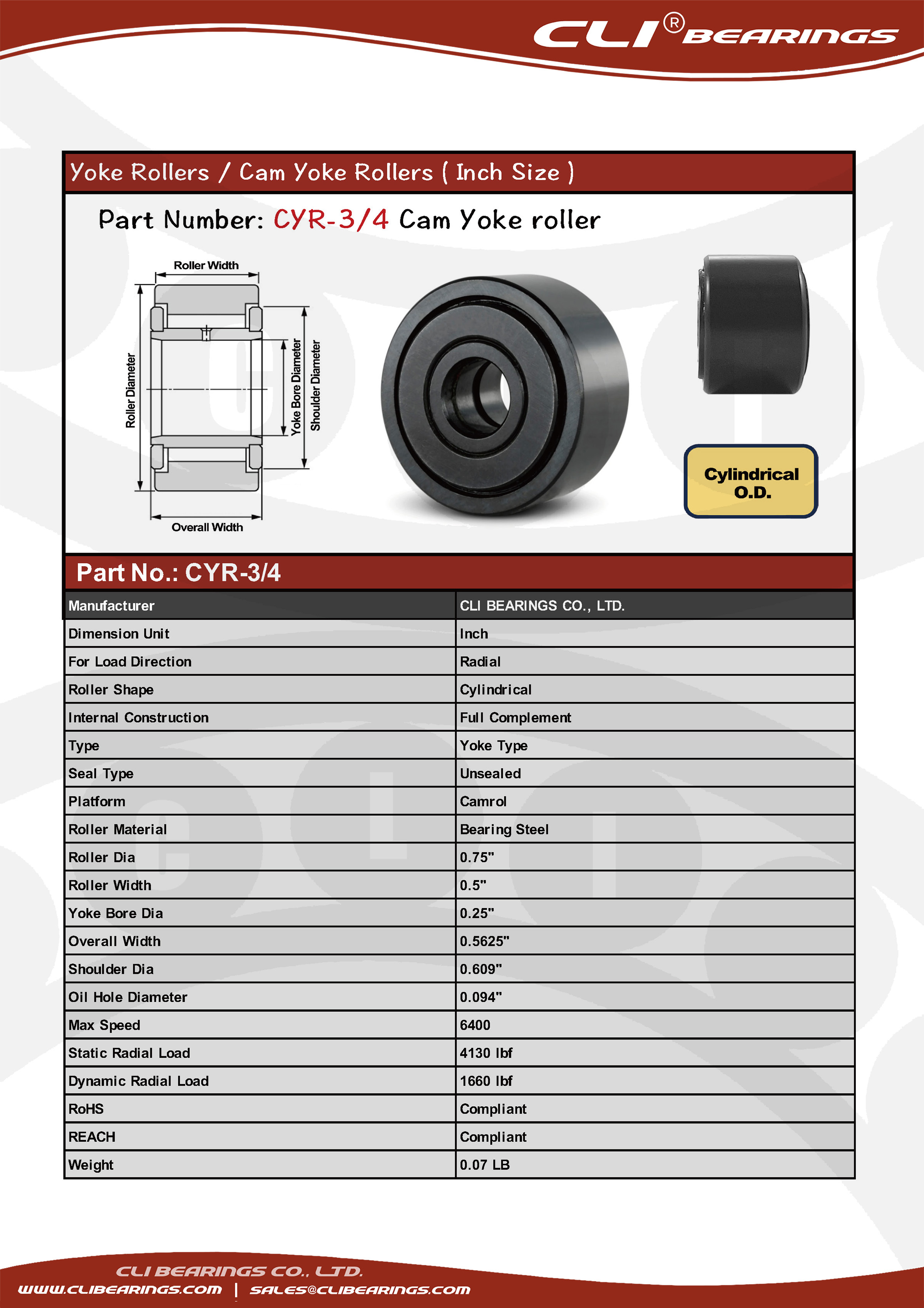 Original cyr 3 4 yoke rollers cam yoke rollers inch size nw