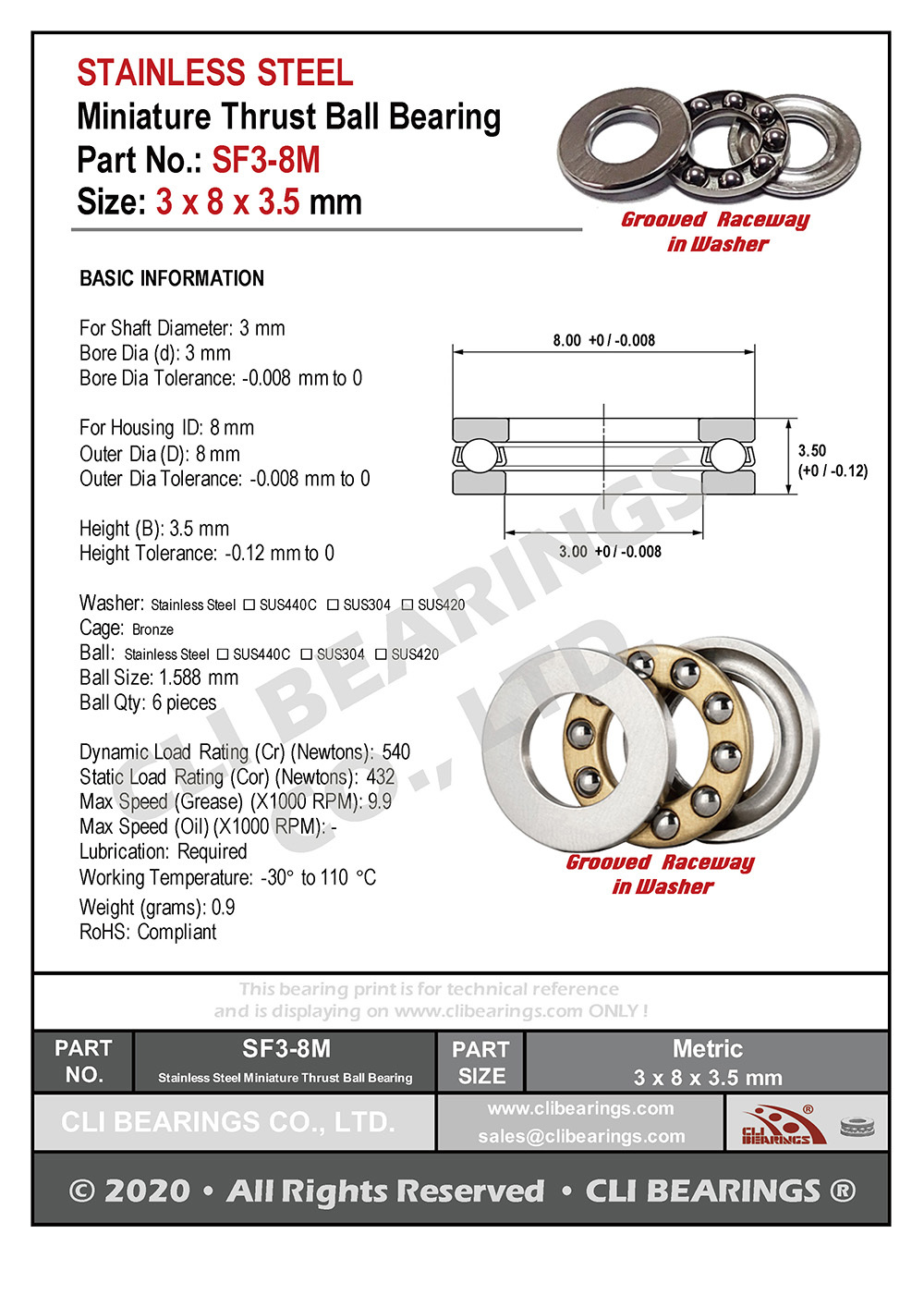 Original sf3 8m stainless steel miniature thrust ball bearing 3x8x3 5mm nw