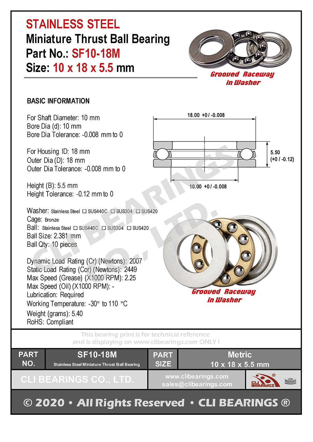 Original sf10 18m stainless steel miniature thrust ball bearing 10x18x5 5mm nw