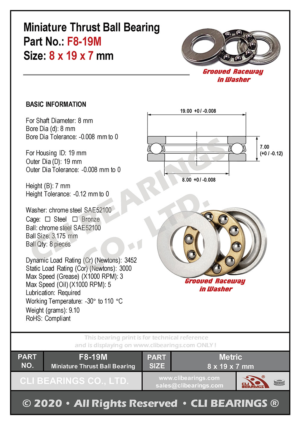 Original f8 19m miniature thrust ball bearing 8x19x7 mm nw