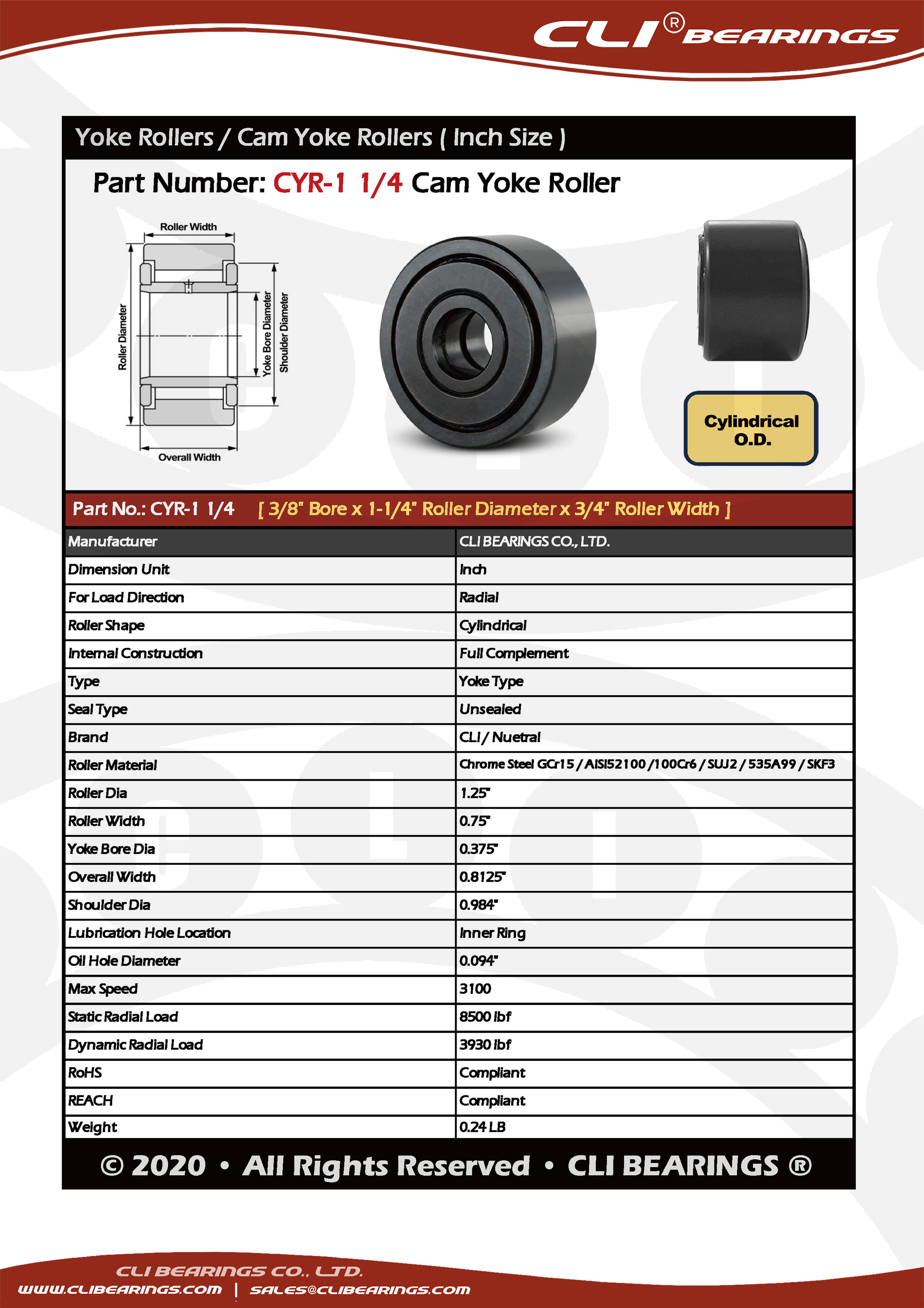 Original cyr 1 1 4 cam yoke roller nw