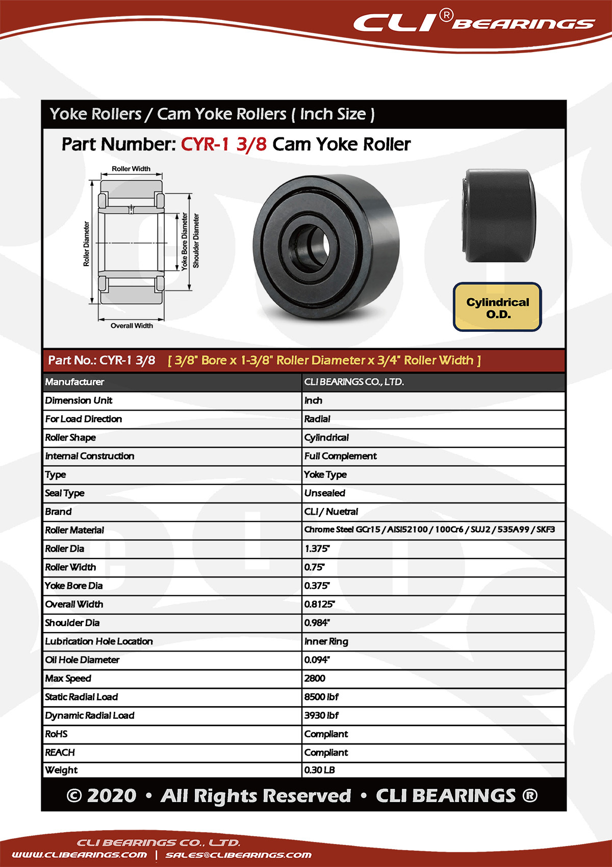 Original cyr 1 3 8 cam yoke roller nw