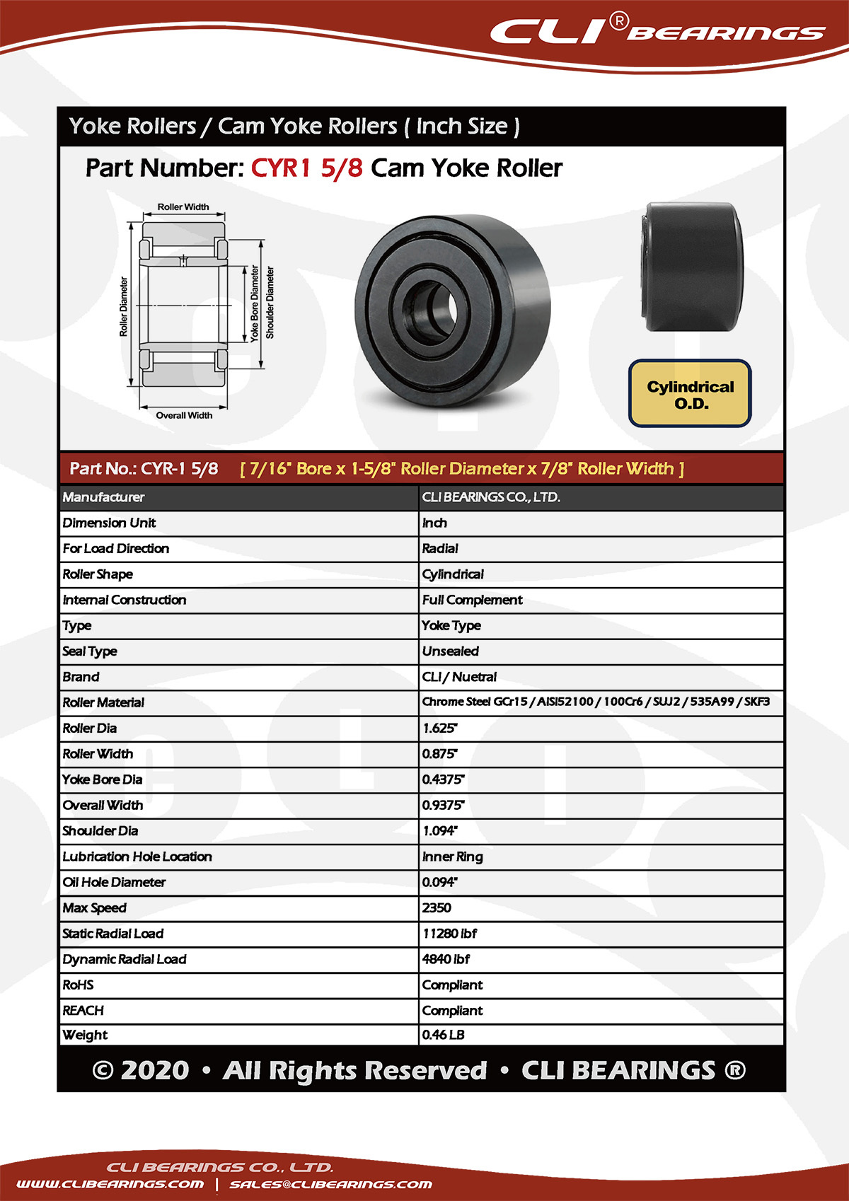 Original cyr 1 5 8 cam yoke roller nw