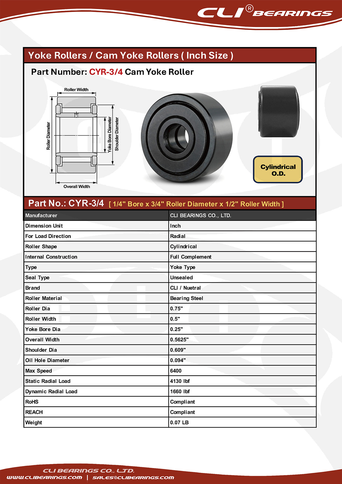 Original cyr 3 4 cam yoke roller nw
