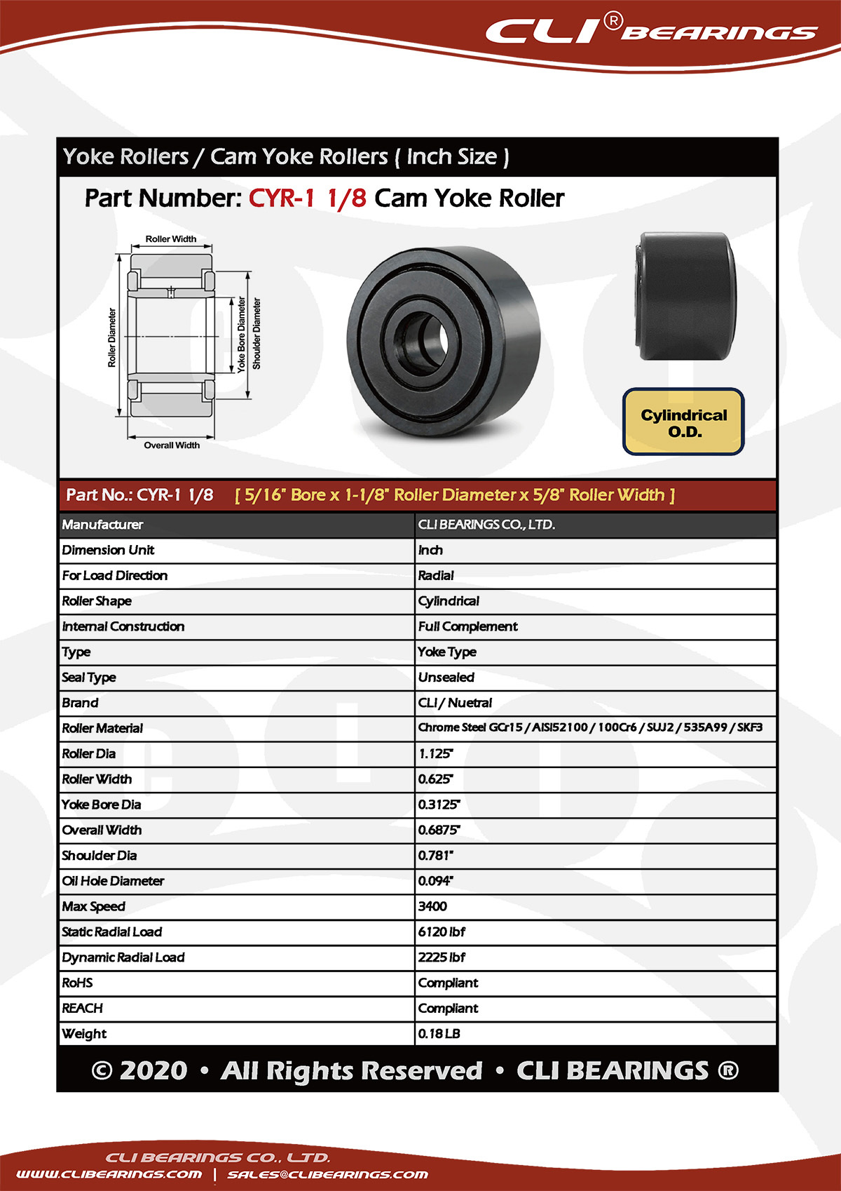 Original cyr 1 1 8 cam yoke roller nw