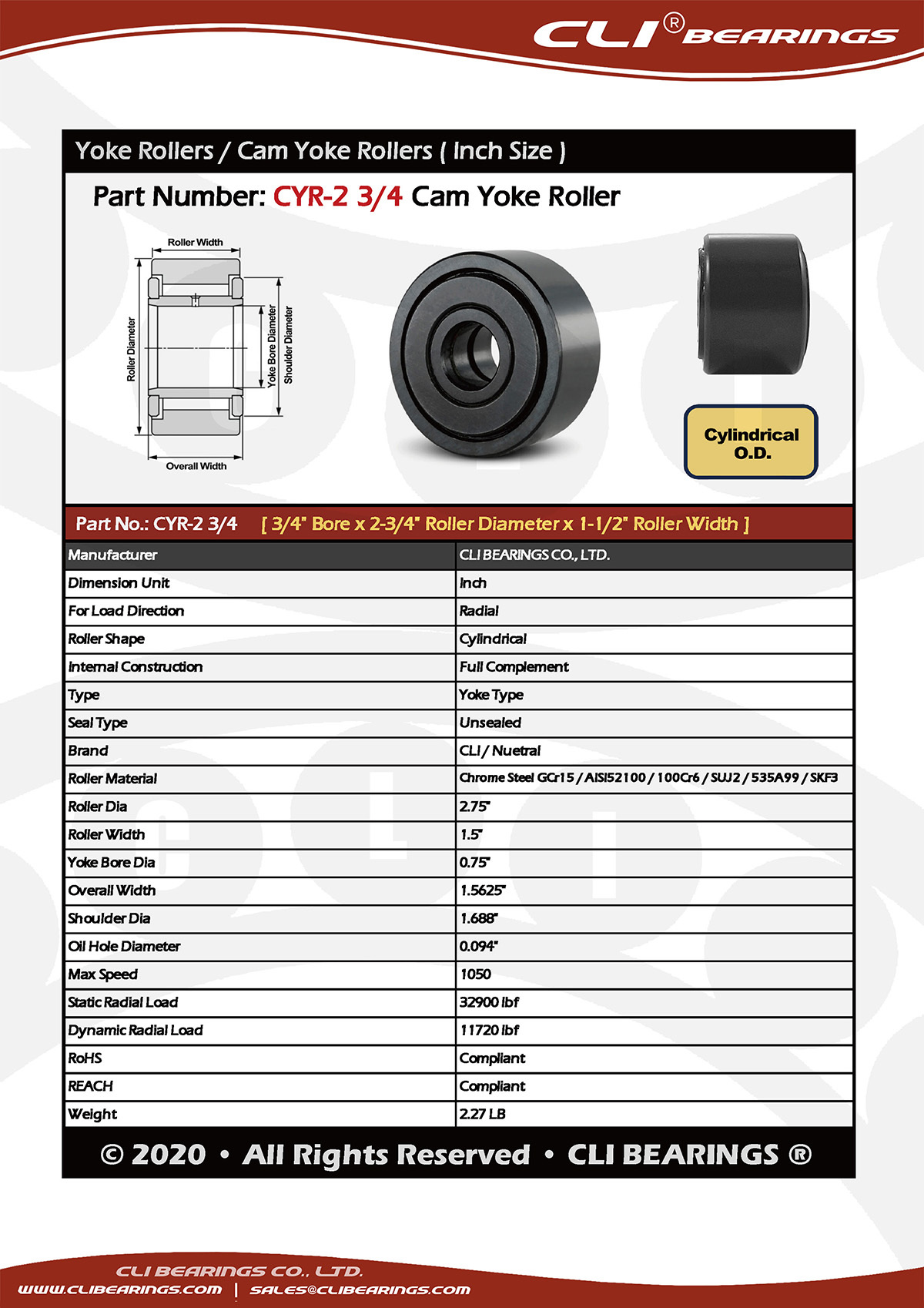 Original cyr 2 3 4 cam yoke roller nw