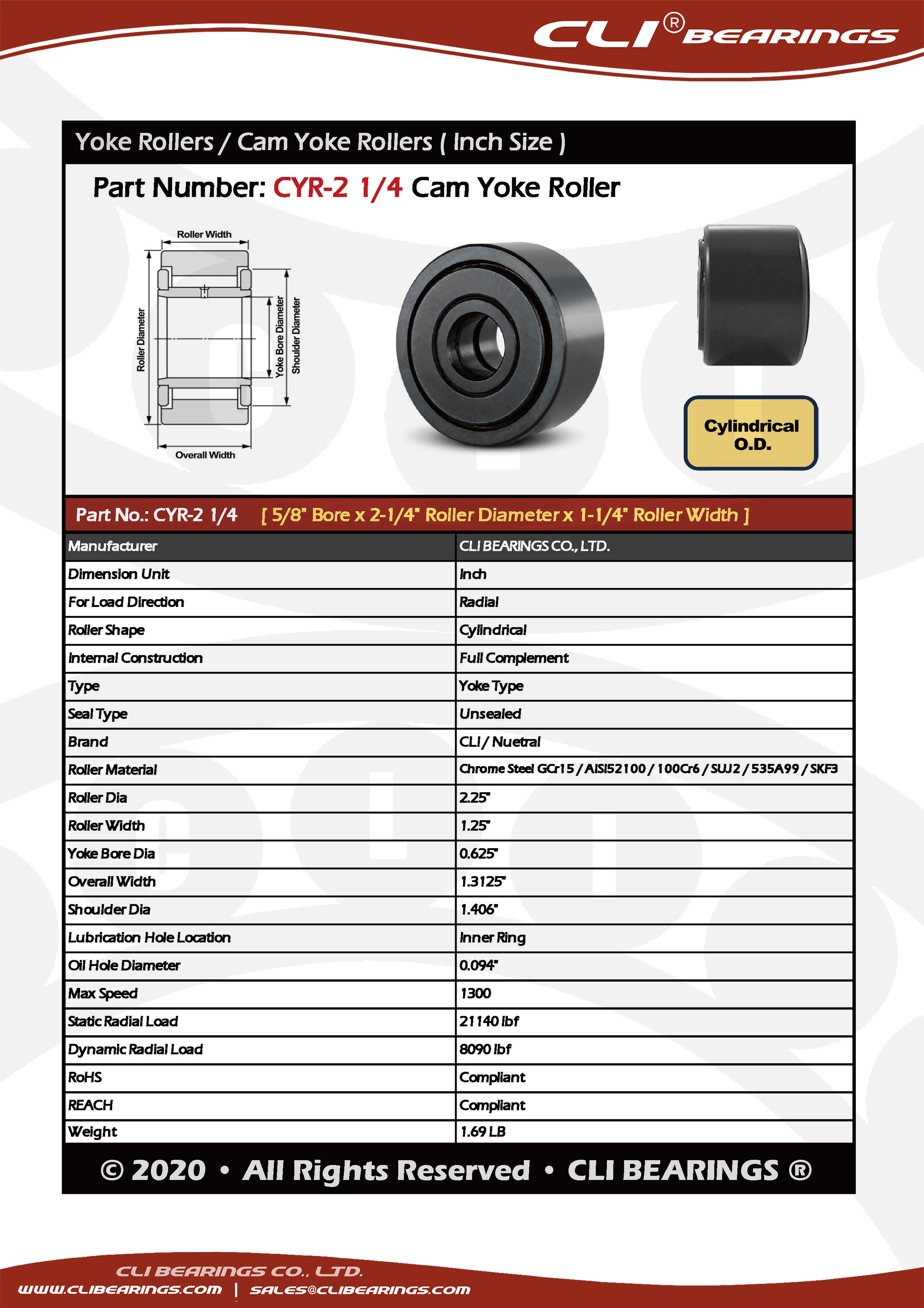 Original cyr 2 1 4 cam yoke roller nw