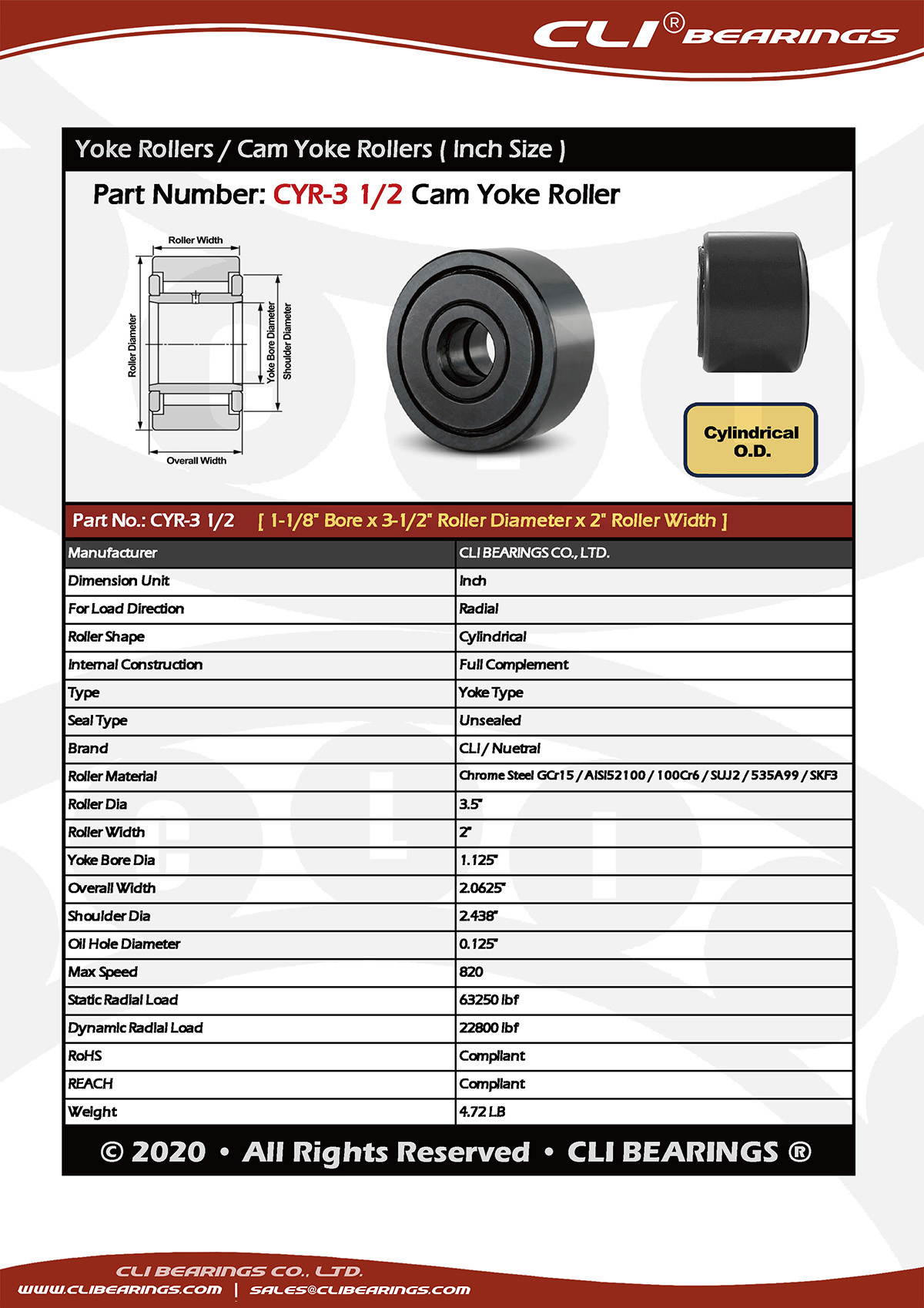 Original cyr 3 1 2 cam yoke roller nw