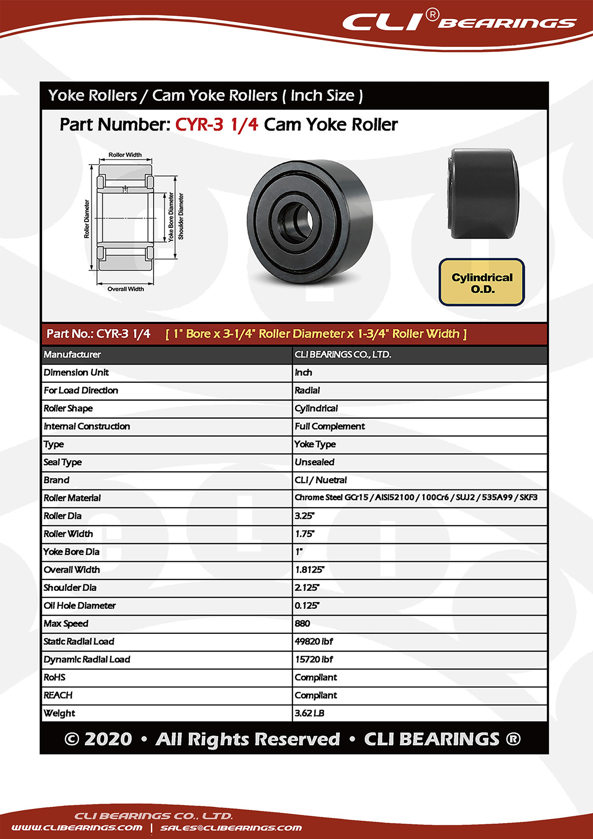 Original cyr 3 1 4 cam yoke roller nw
