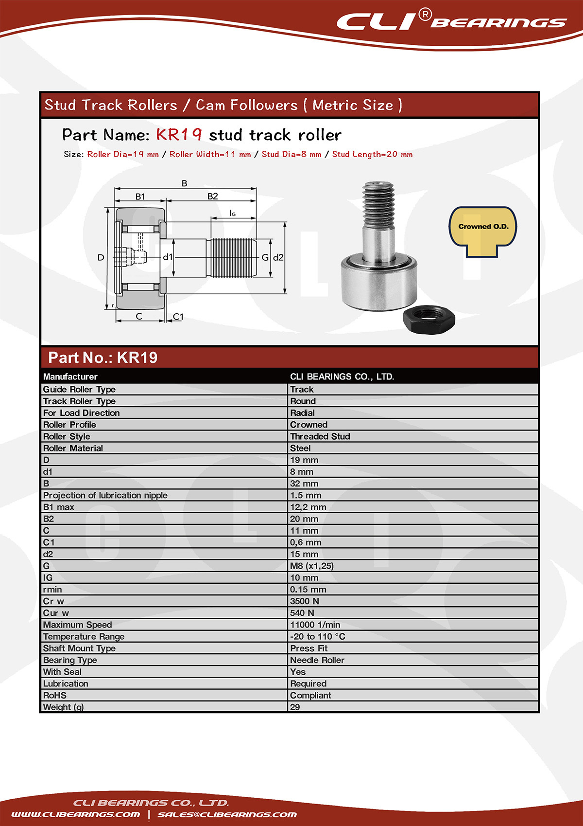 Original kr19 stud track rollers stud cam followers nw
