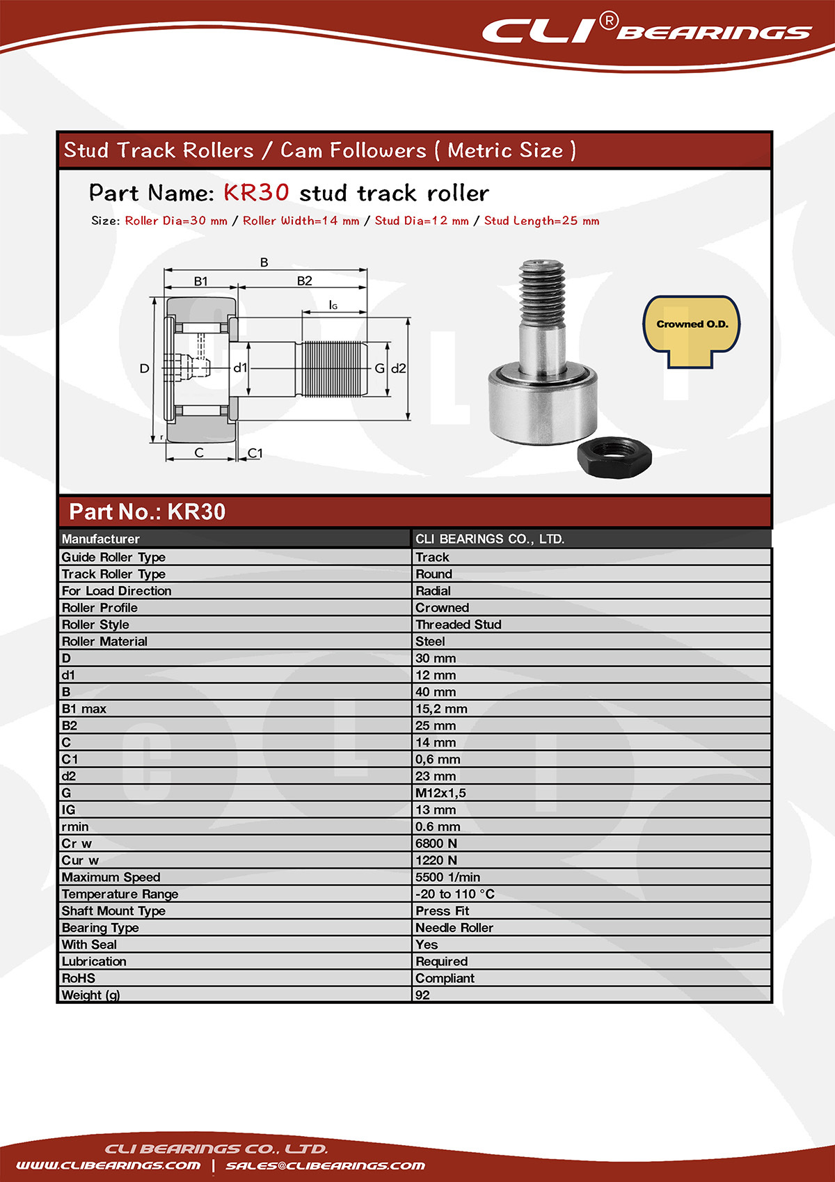 Original kr30 stud track rollers stud cam followers nw