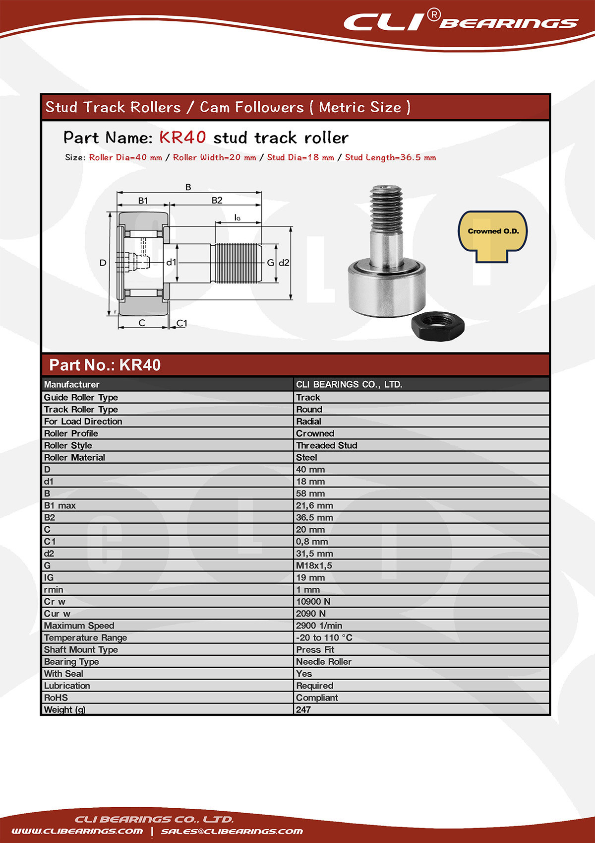 Original kr40 stud track rollers stud cam followers nw