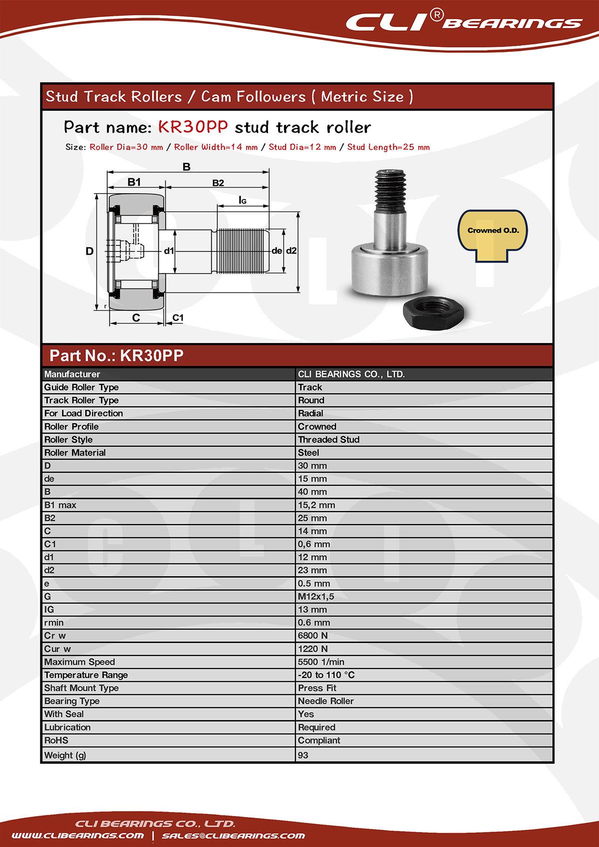 Original kr30 pp stud track rollers stud cam followers nw