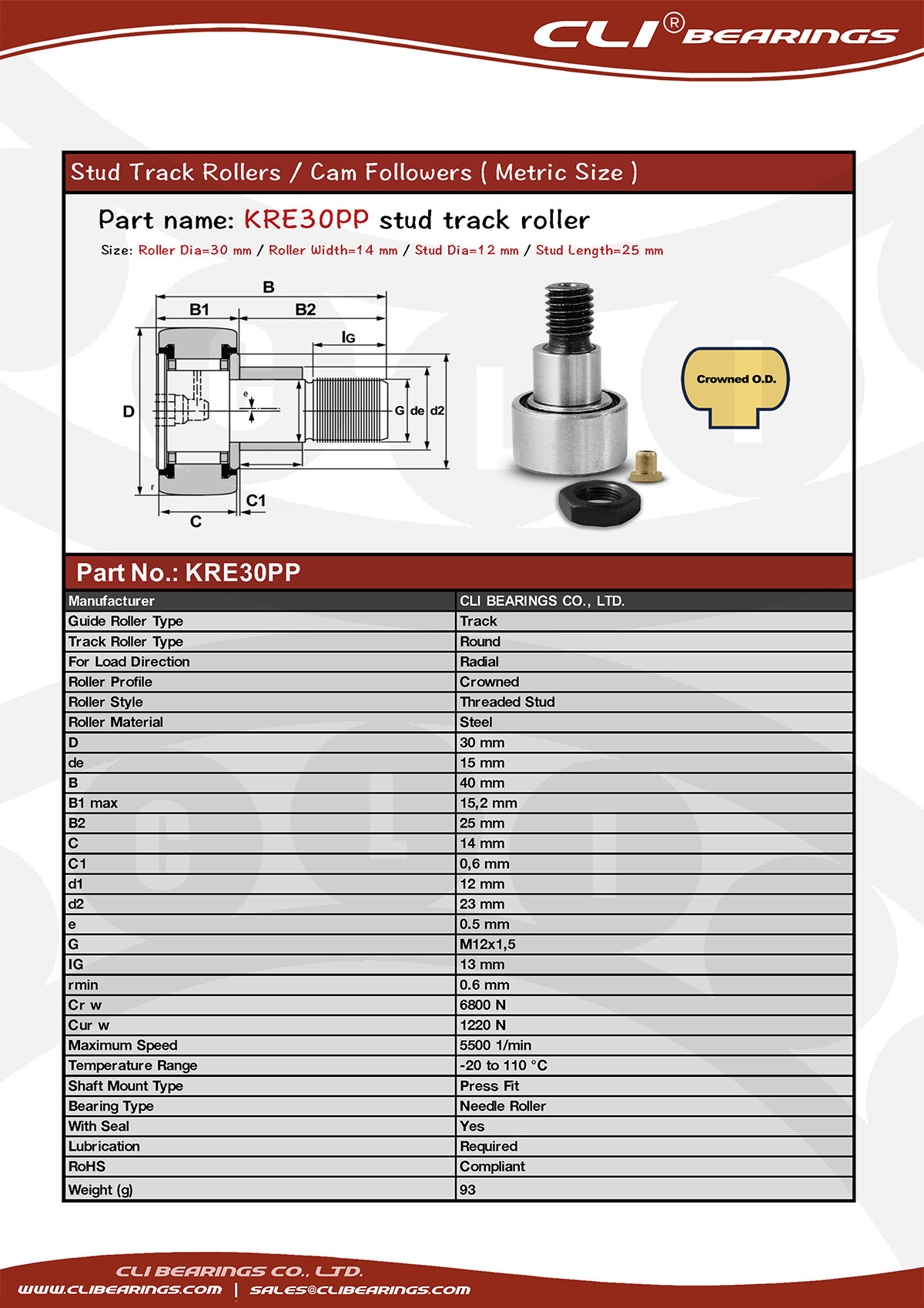 Original kre30 pp stud track rollers stud cam followers nw