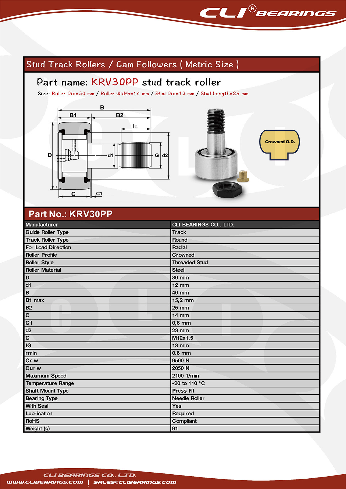 Original krv30 pp stud track rollers stud cam followers nw