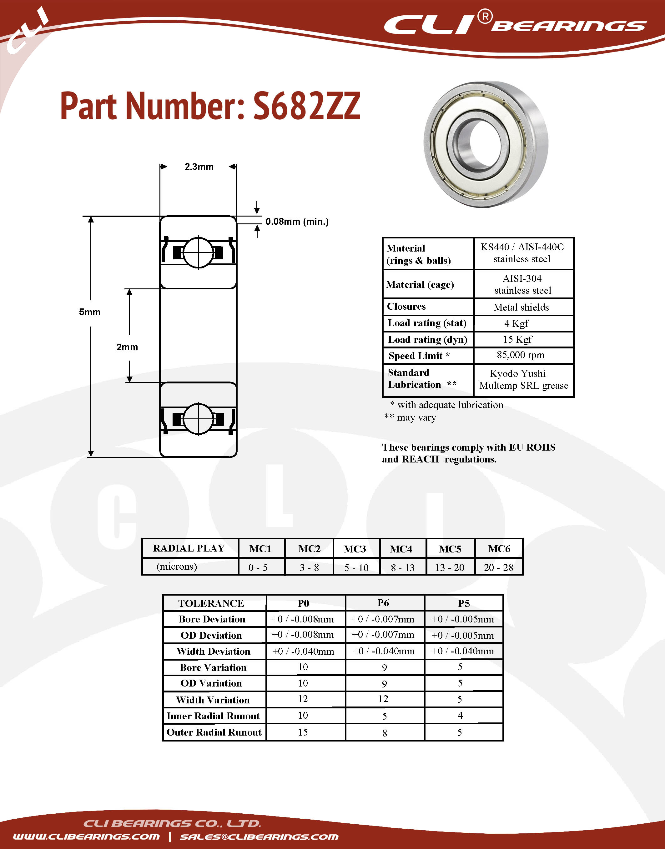 Original s682zz stainless steel miniature bearing 2x5x2 3mm cli