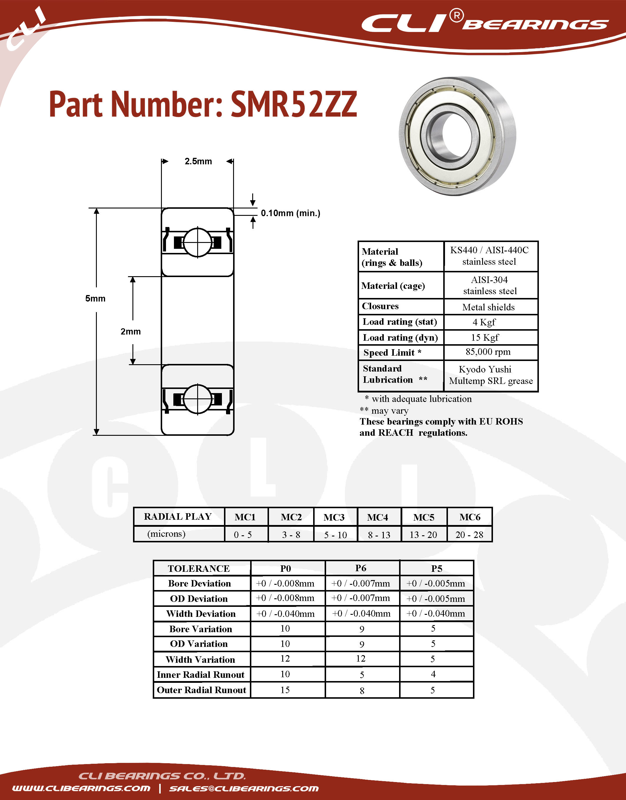 Original smr52zz stainless steel miniature bearing 2x5x2 5mm cli